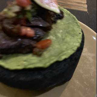Veggie and Fruit on a Black Tortilla Plate