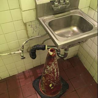 Sink and Cone in a Los Angeles Bathroom