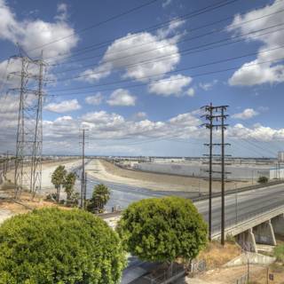 A Sky-High View of the Freeway and Power Lines