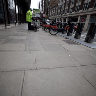 Urban Street Scene with Bike Share Station in London