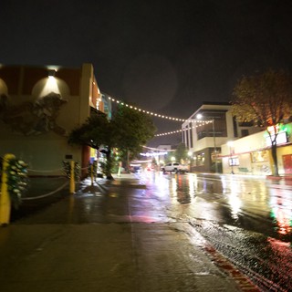 Rainy Night at an Outdoor Shopping Center