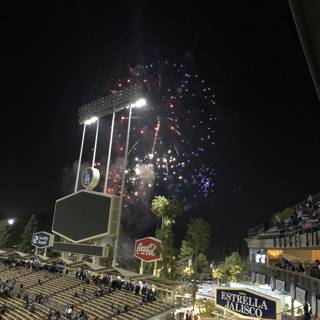 Fireworks light up the city sky during baseball game
