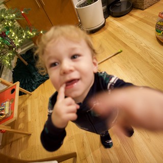 Toddler Reaching for Camera on Christmas Morning