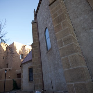 Historic Stone Church at Twilight in Santa Fe