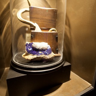 Illuminated Mineral Display Under Glass Dome with Antique Lock