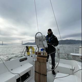 Captain Dave B Steers his Yacht through the Cloudy San Francisco Bay