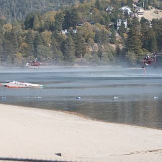 Helicopter Surveying Lake During 2007 Fires