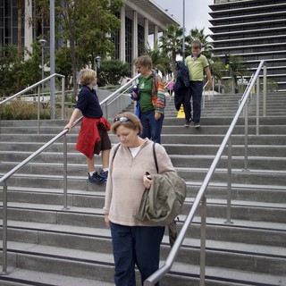 Family Descending Grand Civic Plaza Staircase