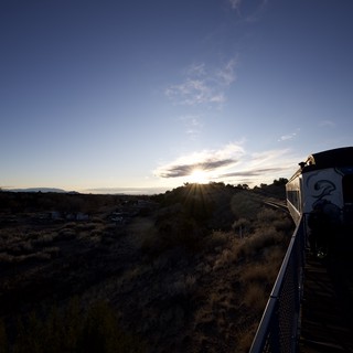 Sunset Train Journey Through the Desert Southwest