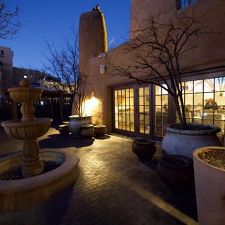 Twilight Courtyard at Santa Fe Adobe Building
