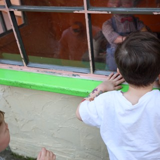 Children Peering Through Window at Fantasyland