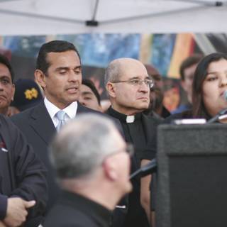 Antonio Villaraigosa and Gil Cedillo attend press conference with priest