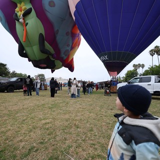 Child Marvels at Giant Caterpillar Hot Air Balloon
