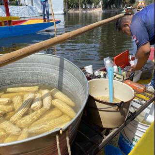 Cooking Corn on the Boat