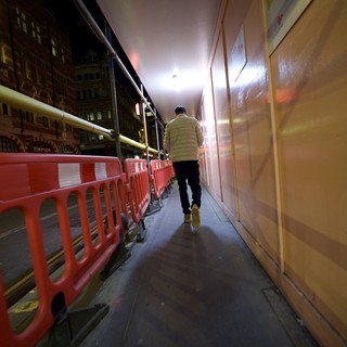 Night Construction Walkway in London City Center