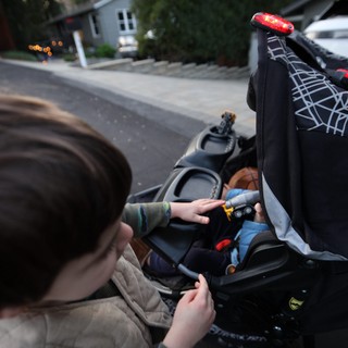 Evening Walk with Child in Stroller