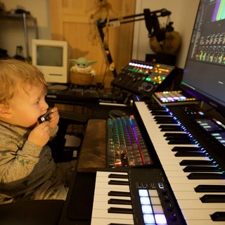 Toddler at Professional Home Music Production Studio