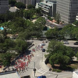 Red-SHIRTED Crowd in the Heart of LA