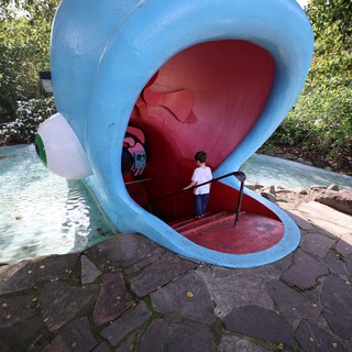 Child Exploring Giant Whale Mouth Playground Structure