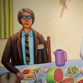 Illustrated Diner Scene with Clark Kent Character