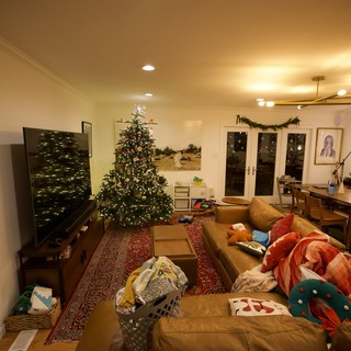 Cozy Family Living Room with Festive Christmas Tree