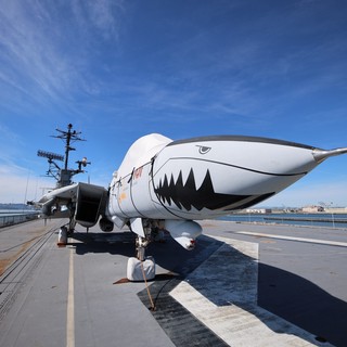 Shark-Mouthed Fighter Jet on USS Hornet Flight Deck