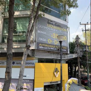 Giant Yellow Advertisement Sign on a Building