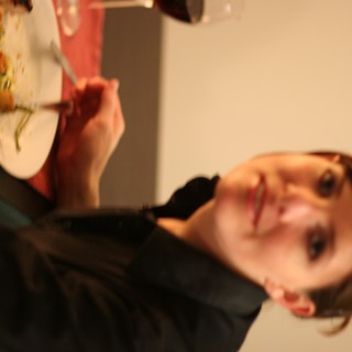 Woman Dining with Red Wine and Salad