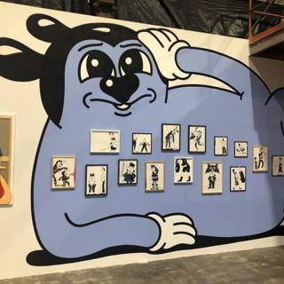 Blue Character Takes Over Art Gallery