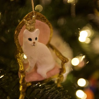 White Cat Christmas Ornament on Decorated Tree