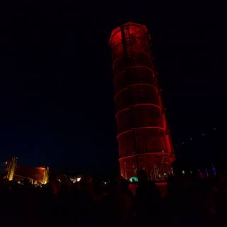 Red-Lit Tower in the Night Sky