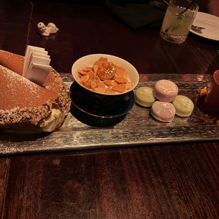 Artistic Dessert Platter with Giant Cookie Ice Cream Sandwich