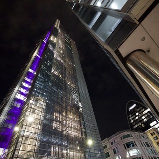 The Shard Illuminated in Purple at Night, London