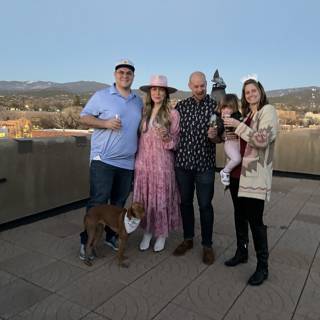 Family and Furry Friend on a Rooftop in Santa Fe