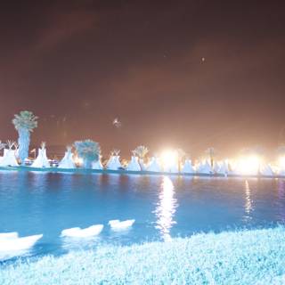 Nighttime Ducks in a Glowing Lake