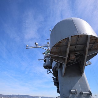 Naval Radar Dome Against Blue Sky on USS Hornet