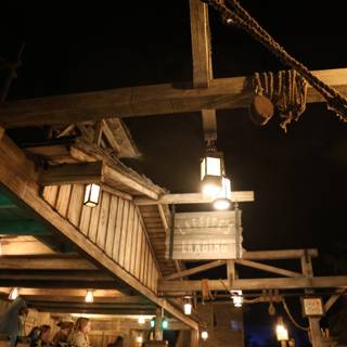 Illuminated Wooden Building at Night