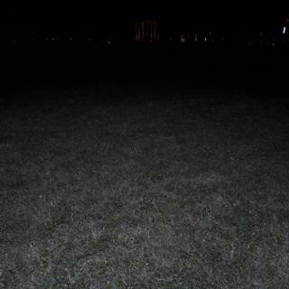 Night Sky over a Field of Grass with Cityscapes in the Background