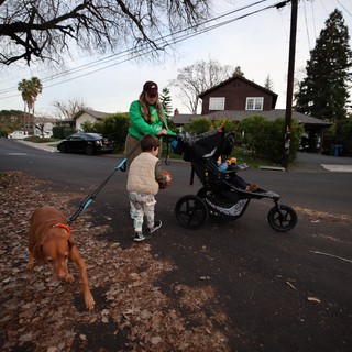 Family Evening Walk in Suburban Neighborhood