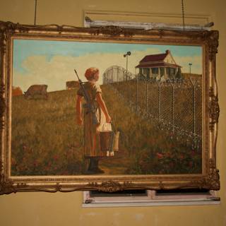 Woman in Field with Fence Painting