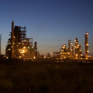 Illuminated Refinery at Dusk