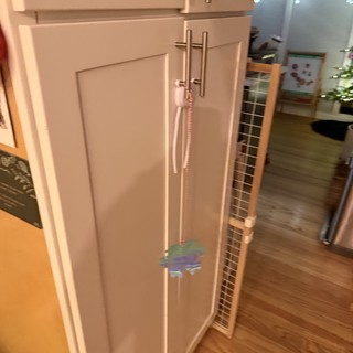 White Kitchen Cabinets with Safety Gate Installation