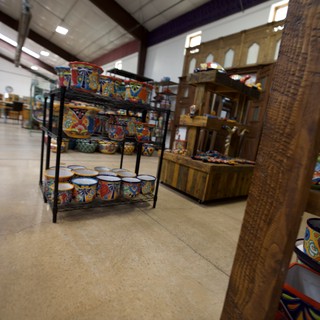 Colorful Talavera Pottery Display in Santa Fe Shop