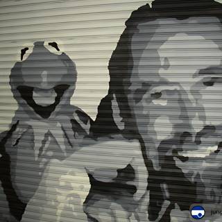 Man and Animal Mural on Garage Door