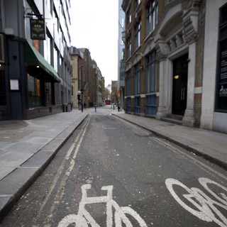 Empty London Bicycle Lane on Overcast Morning