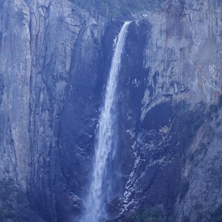 Yosemite Falls Cascading Through Granite Cliffs in Winter
