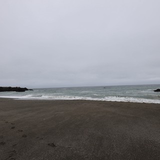 Overcast Solitude on a Dark Sand Beach