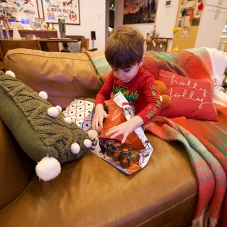 Christmas Morning Paint Set Unwrapping at Home