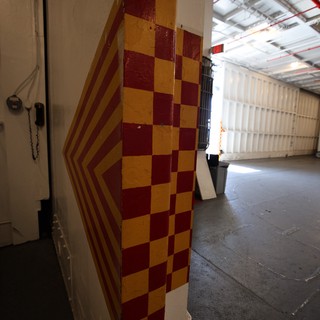 Checkered Safety Pillar in USS Hornet Hangar Bay