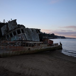 Abandoned Shipwreck at Dusk on California Coast